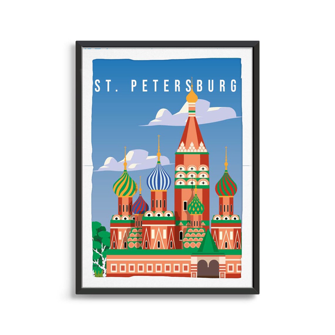St Petersburg Onion Dome Cathedral Bright Blue Sky Travel Poster