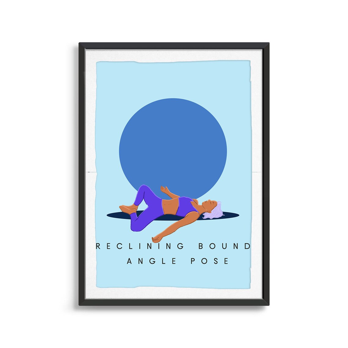 Reclining Bound Angle Pose Retro Yoga Resting Pose Sun Circle Flat Illustration Print