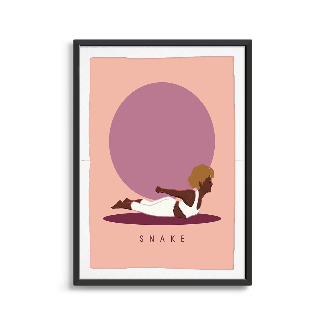 Snake Yoga Pose Illustration With Mauve Sun On Blush Pink Poster - Image 2