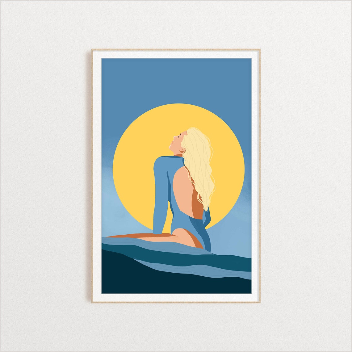 Surfer Girl Sunset Ocean Wave Illustration Vintage Surf Poster - Image 2