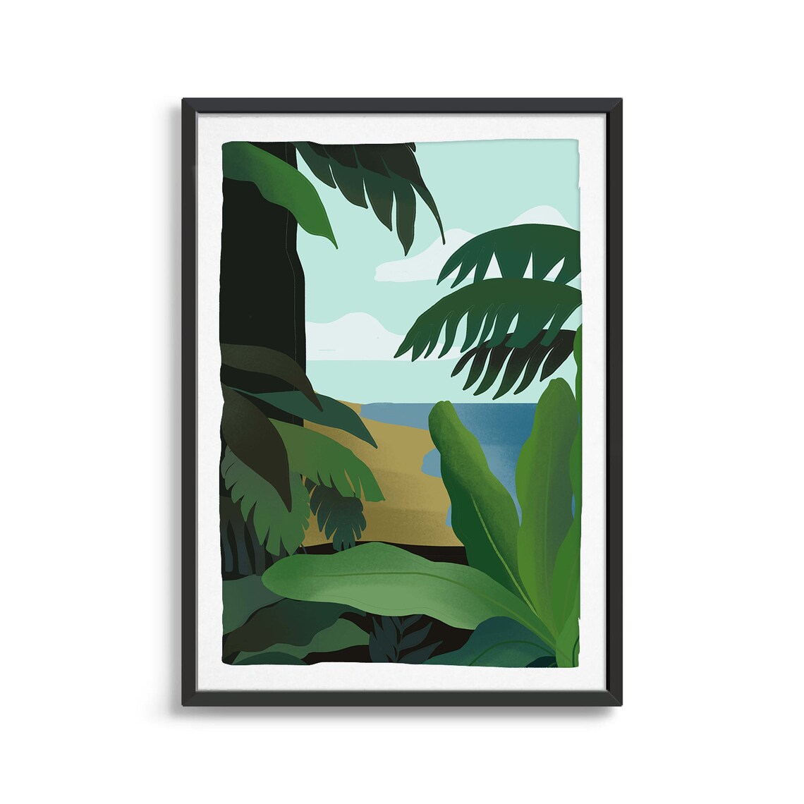 Lush Jungle Palm Leaves Tropical Beach View Scenic Art Poster - Image 2