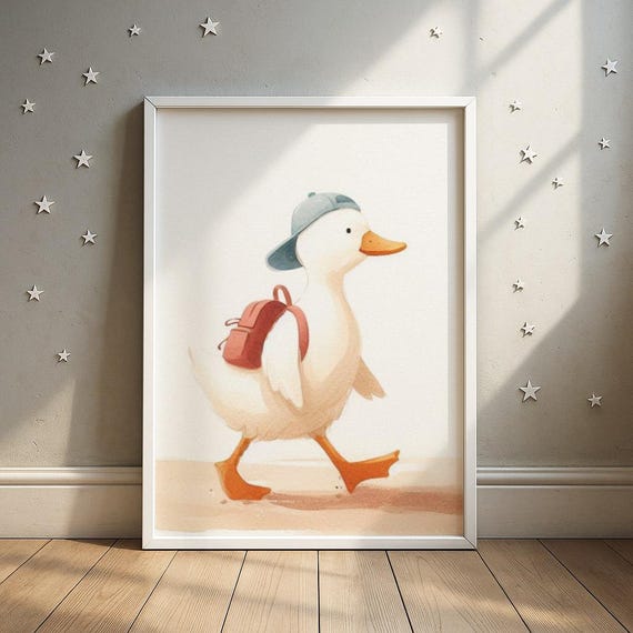 Explorer Duck With Backpack Print Adventureready Duckling Illustration Toddler Room Decor