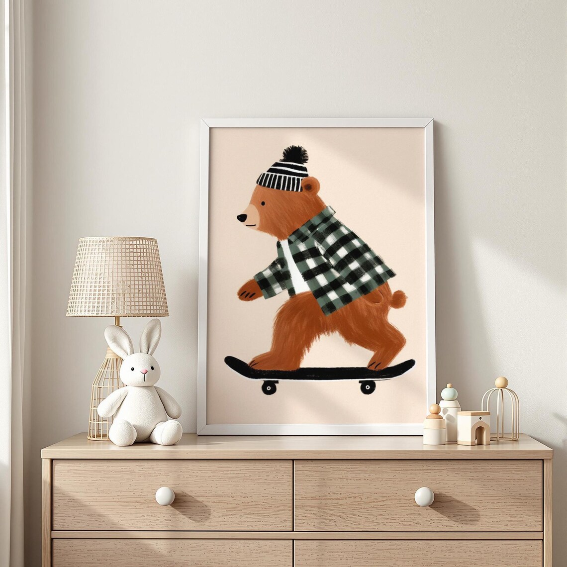 Urban Bear Skateboarding Art Cool Skate Nursery Poster