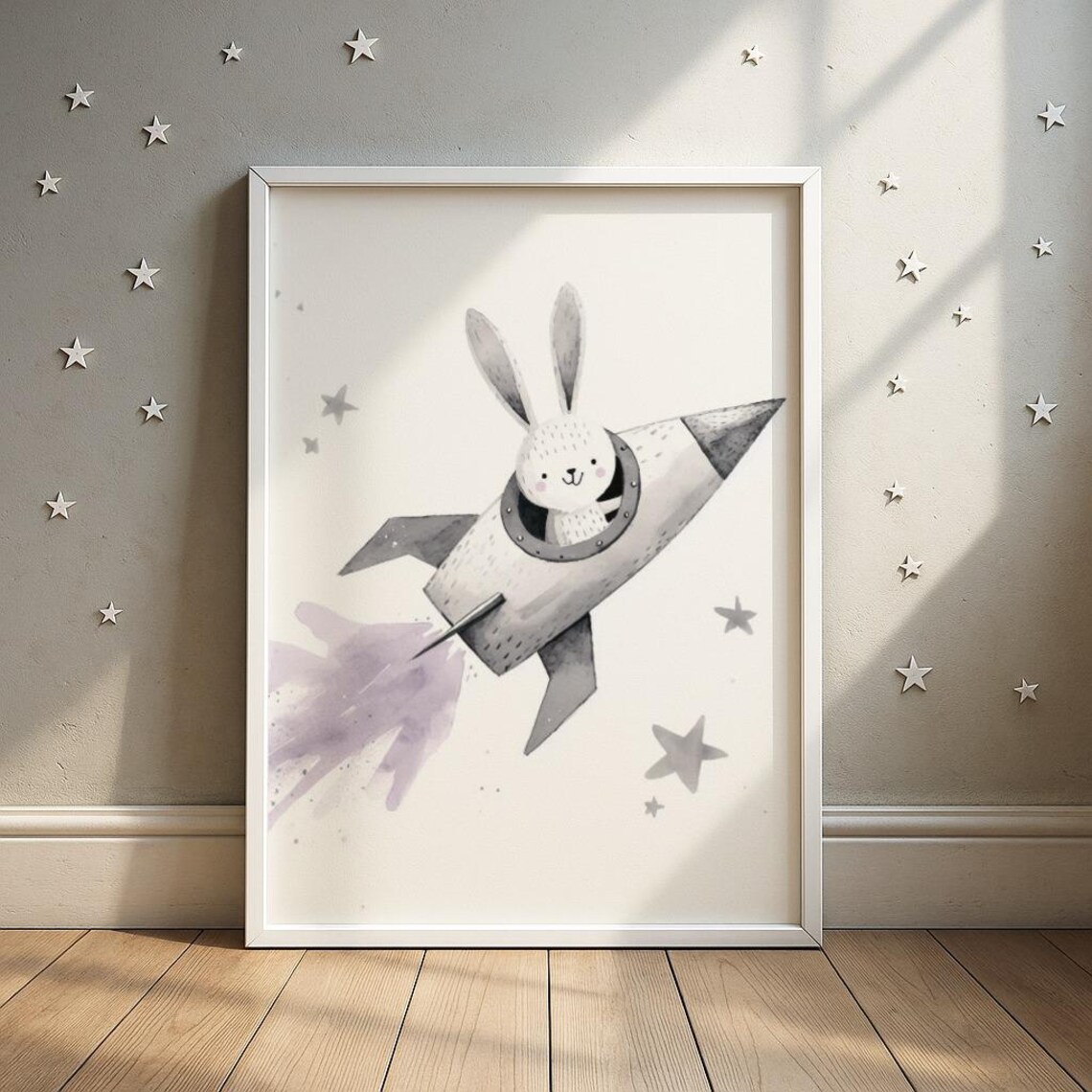 Rabbit Astronaut Art Print Space Explorer Bunny Illustration Nursery Room Decor