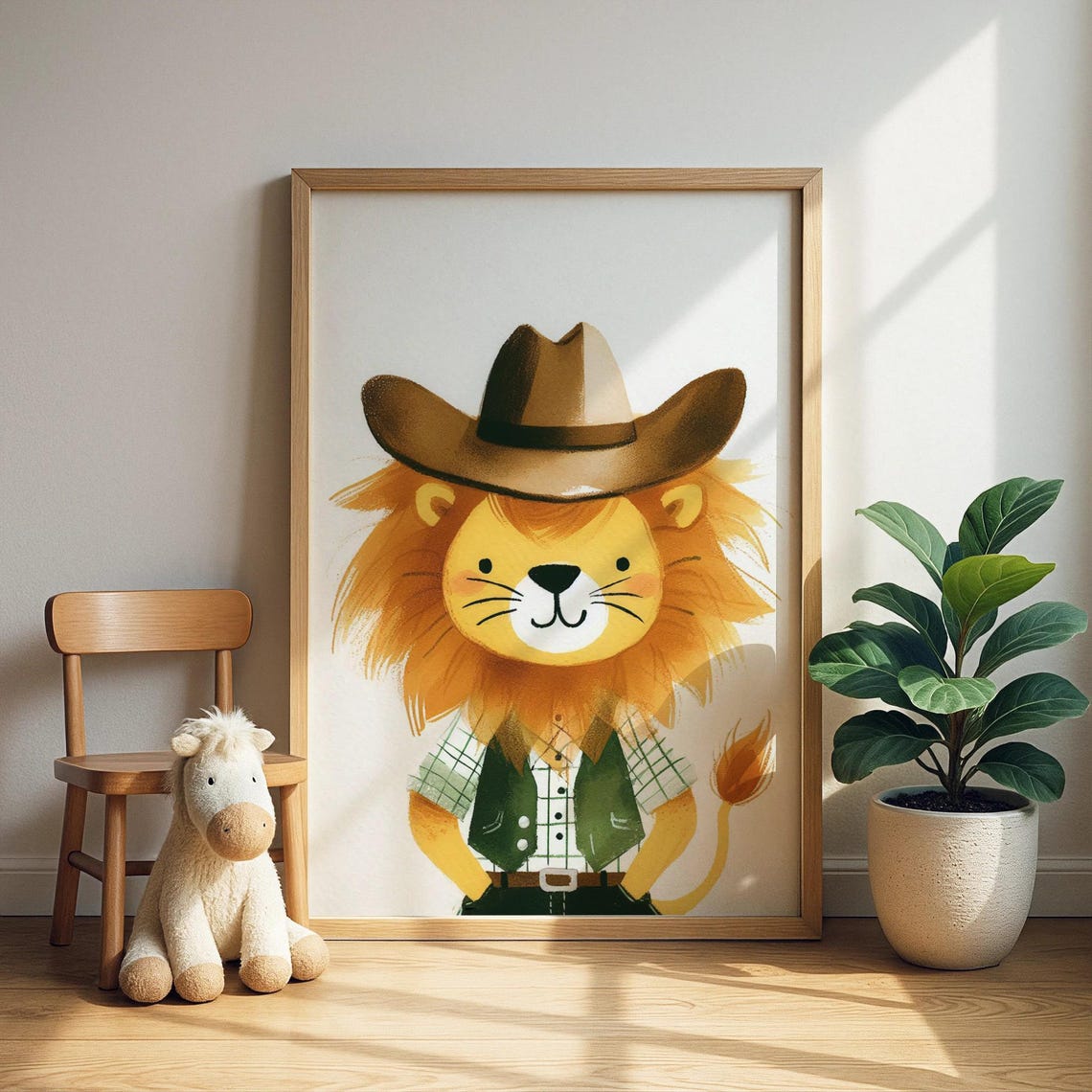 Cowboy Lion Wall Art Westernthemed Cub Illustration Toddler Room Decor