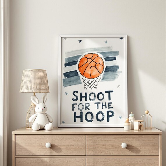Shoot For The Hoop Basketball Quote Typography Boys Room Poster