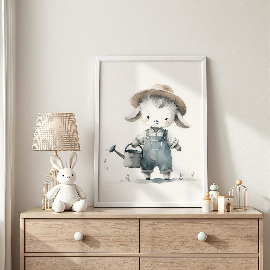 Watering Can Sheep Print Farm Lamb With Illustration Baby Room Garden Decor