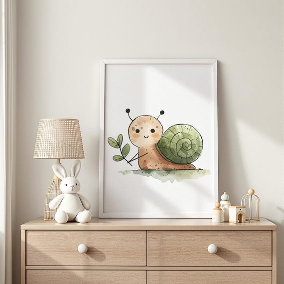 Cute Snail Illustration Garden Nursery Poster Nature Wall Decor