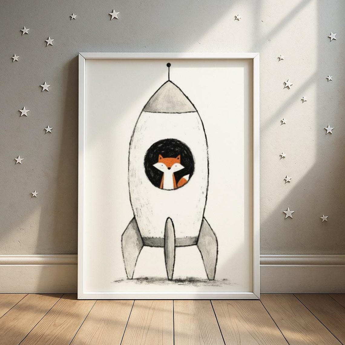 Fox Explorer Peeking From Rocket Ship Space Adventure Kids Poster