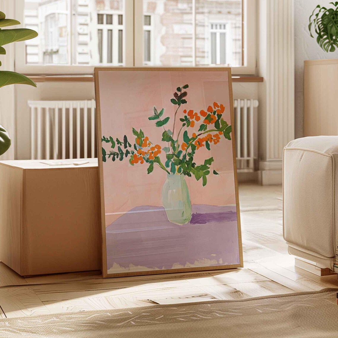 Painterly Floral Vase, Bold Boho Botanical Still Life
