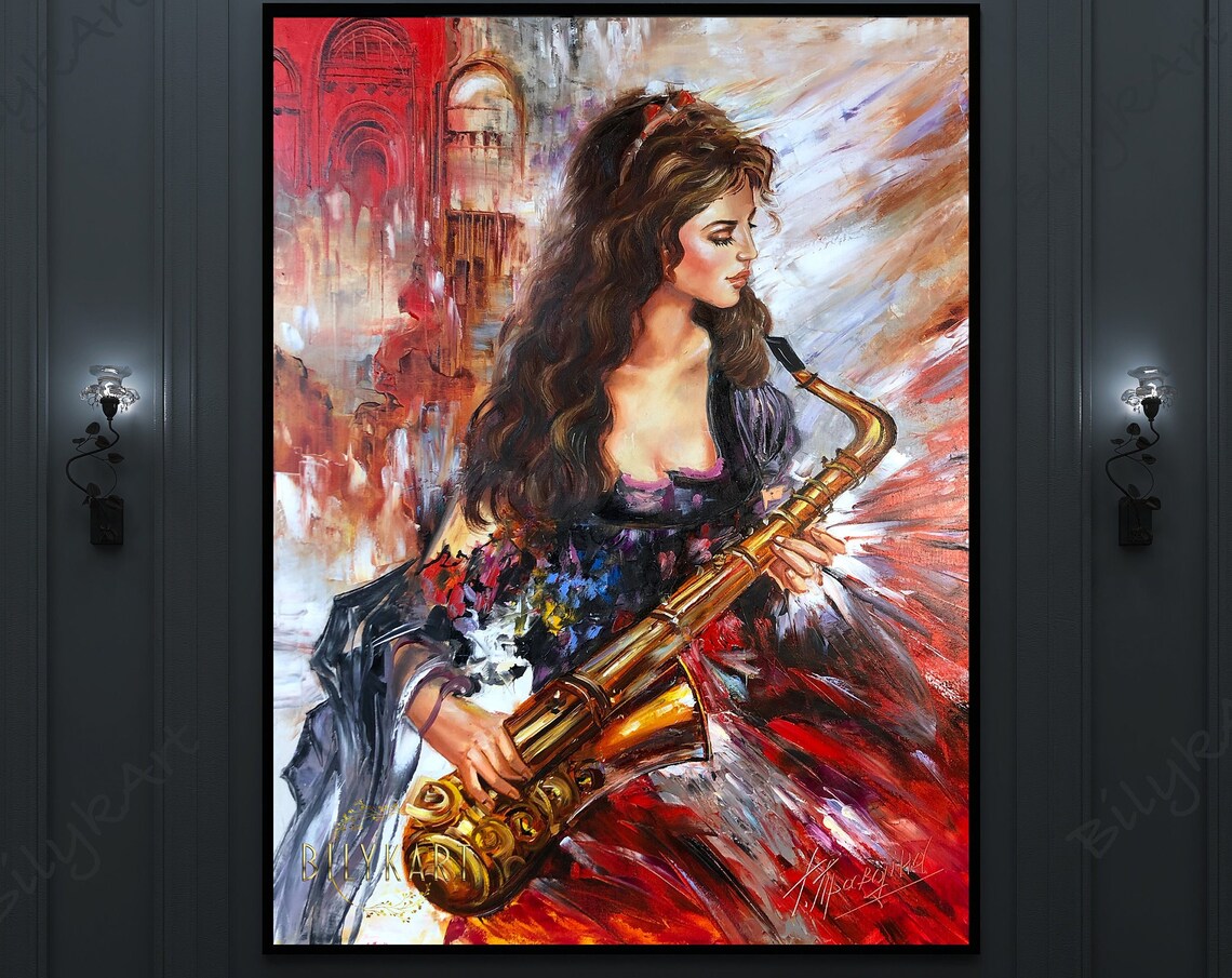 Abstract Saxophonist Jazz Art Print, Modern Tenor Saxophone