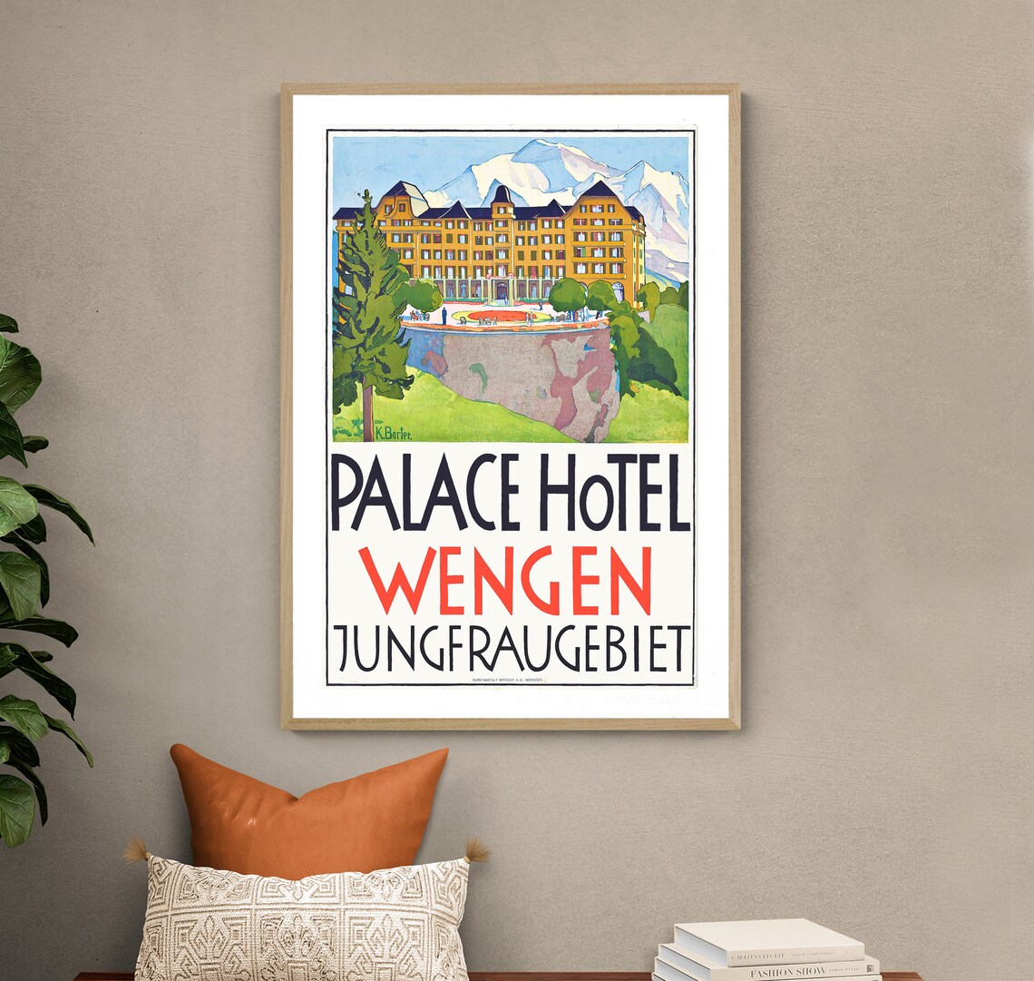 Palace Hotel Wengen Jungfrau Region Vintage Swiss Travel Poster - Image 2