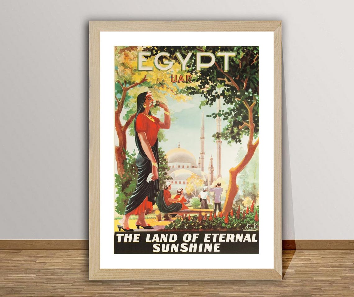 Egypt Land of Eternal Sunshine UAR Mosque Vintage Travel Poster