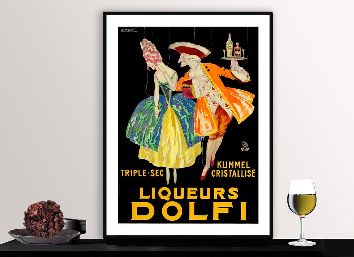 Liqueurs Dolfi Triple Sec Kummel Puppets Vintage French Ad Poster