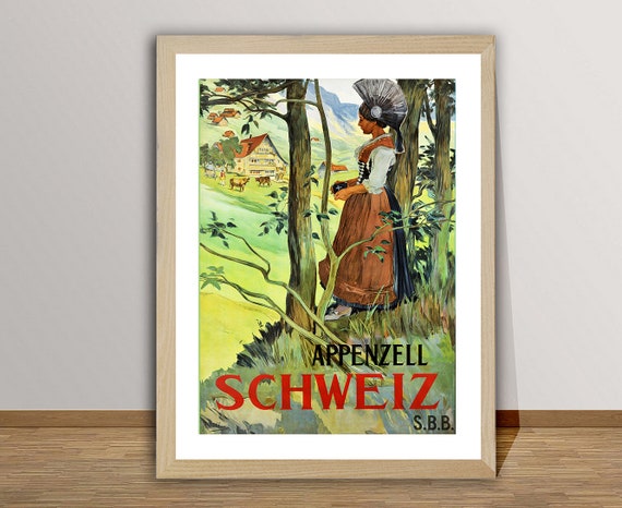 Appenzell Suisse Vintage Travel Poster Retro Suisse Poster Gift Idea Wall Decor