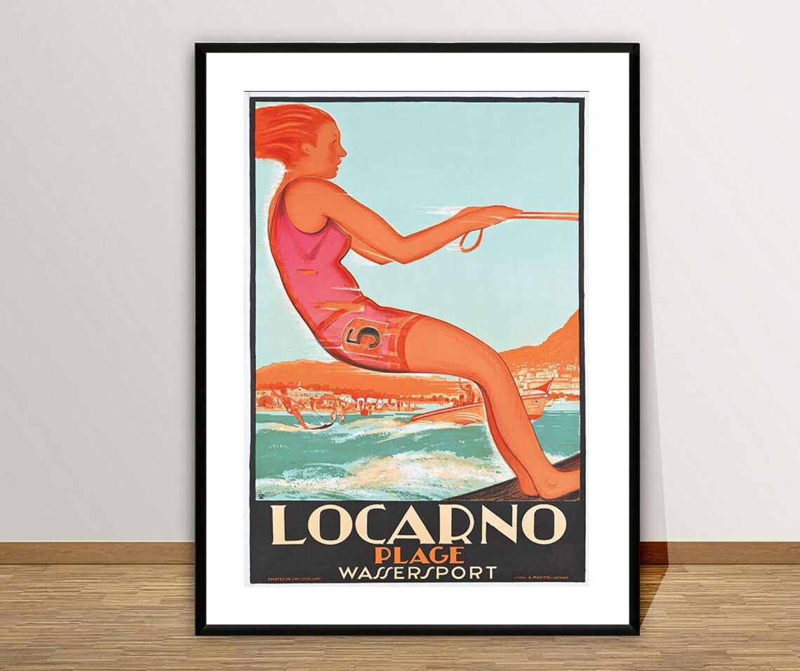 Locarno Plage Wassersport Vintage Swiss Water Ski Travel Poster - Image 2