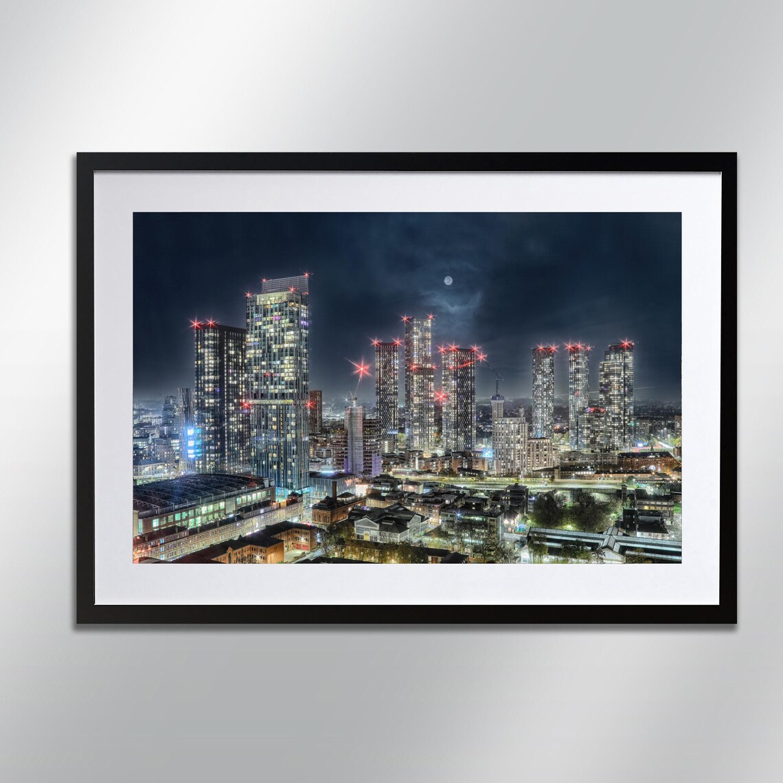 Manchester Deansgate Square Skyline Travel Poster