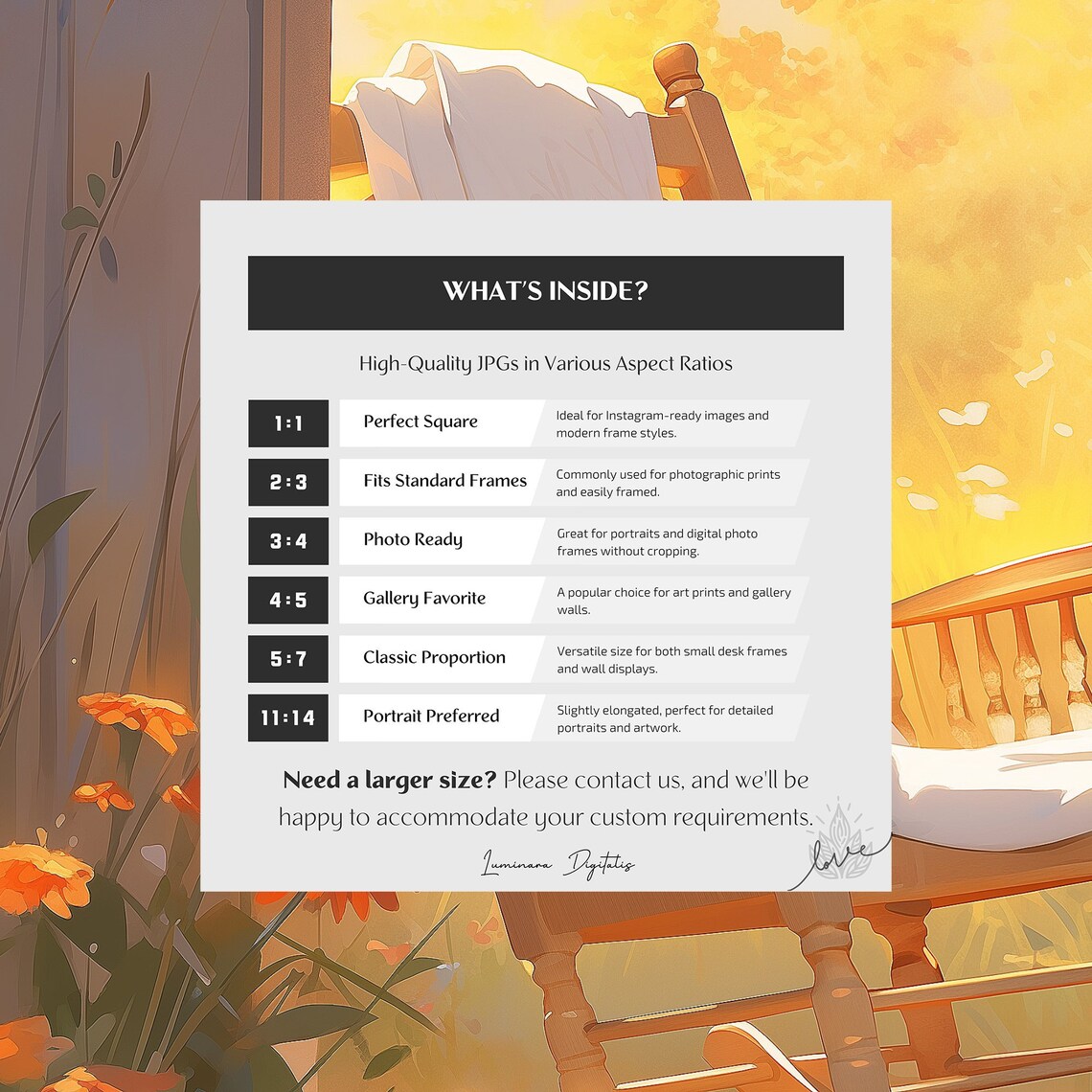 Sunlit Porch Rocking Chair Among Orange Autumn Blooms Art Print - Image 2