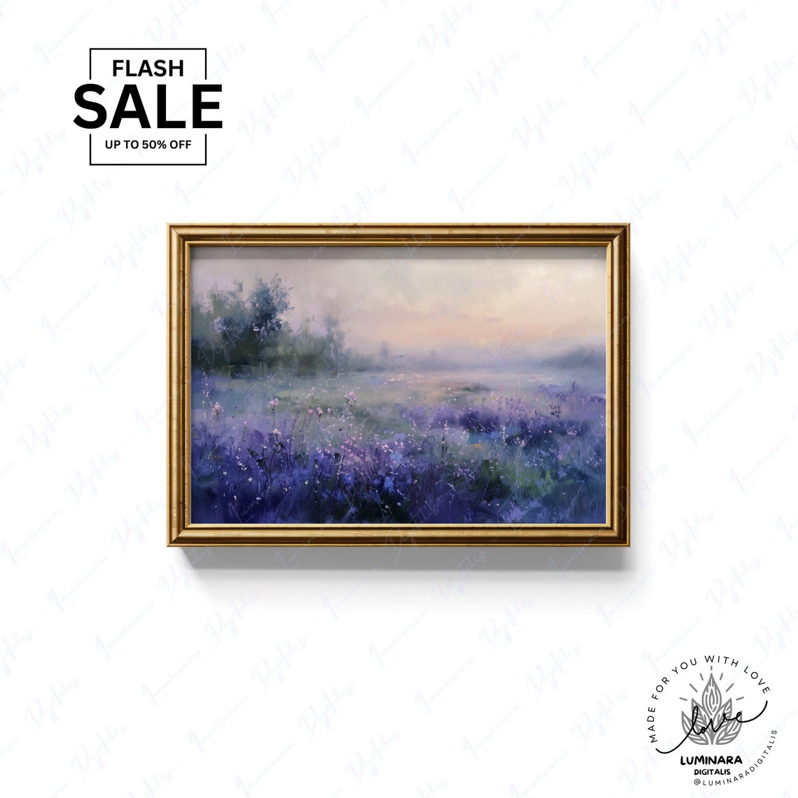 Tranquil Dawn Mist Over Purple Lavender Fields Impressionist Poster - Image 3