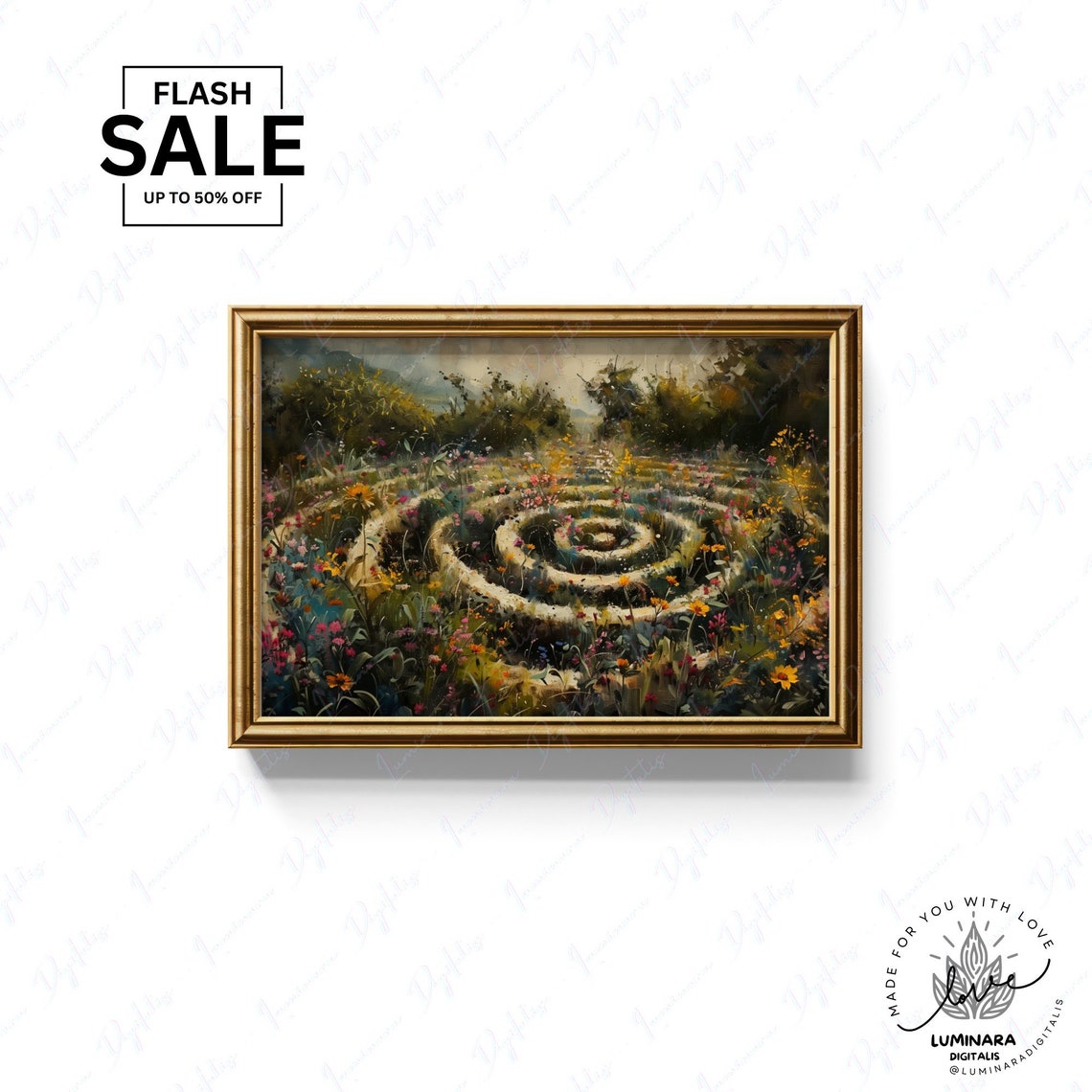 Wildflower Garden Spiral Pathway Stone Labyrinth Dreamy Art Poster - Image 3