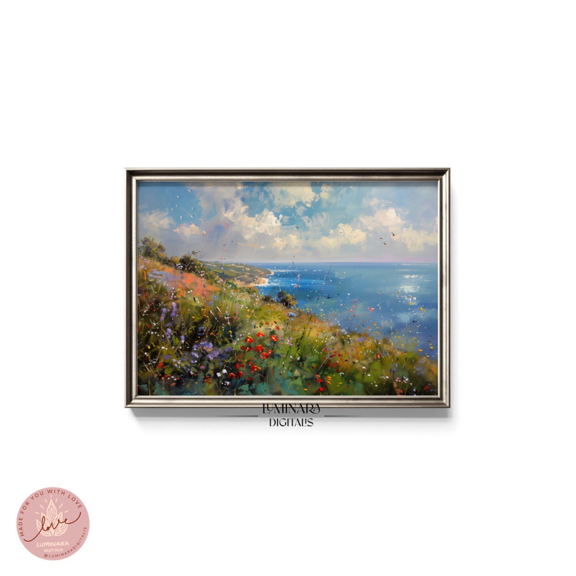 Wildflower Hillside Sloping Down To A Sparkling Blue Sea Art Print - Image 5