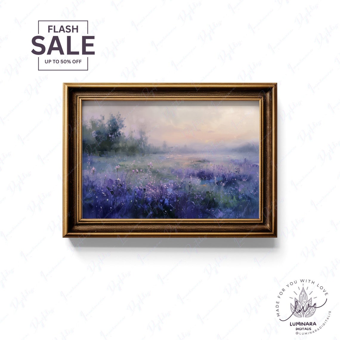 Tranquil Dawn Mist Over Purple Lavender Fields Impressionist Poster - Image 2