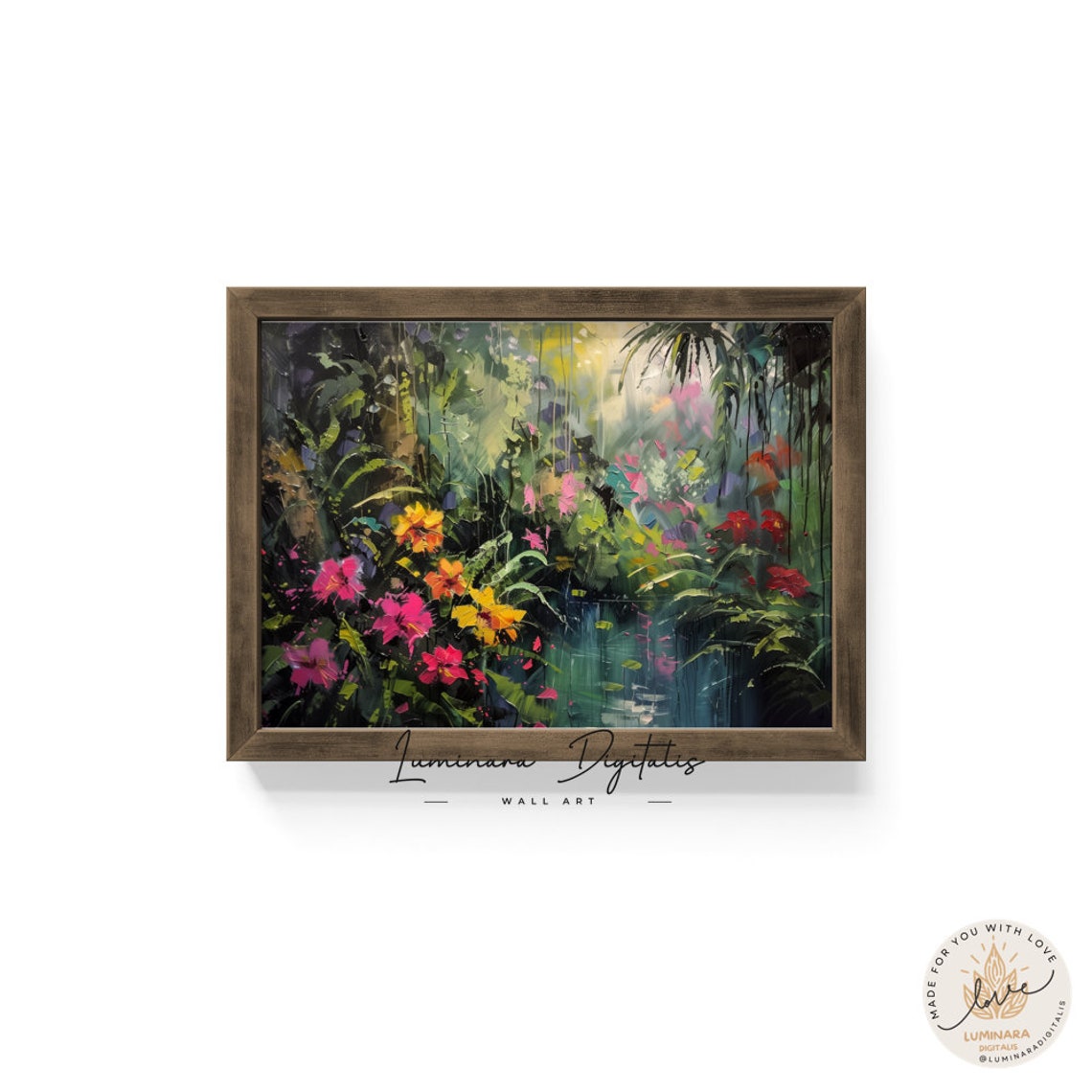 Tropical Hibiscus Blooms Glowing In A Lush Jungle Garden Art Print - Image 6