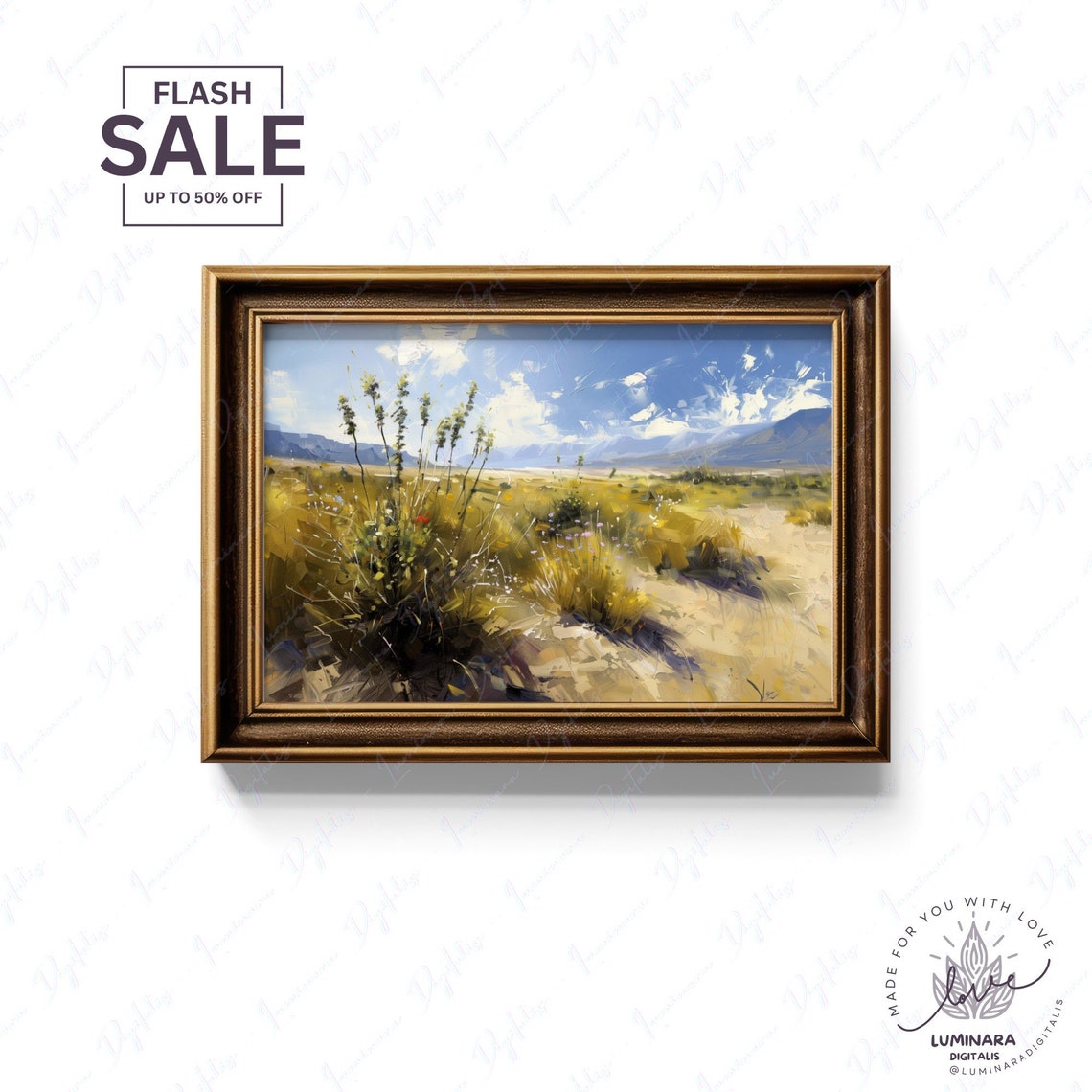 Desert Grassland With Tall Seed Stalks Under Big Blue Sky Poster - Image 2