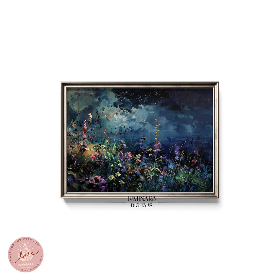 Midnight Garden Wildflowers Under A Starry Cloudy Night Sky Poster - Image 5
