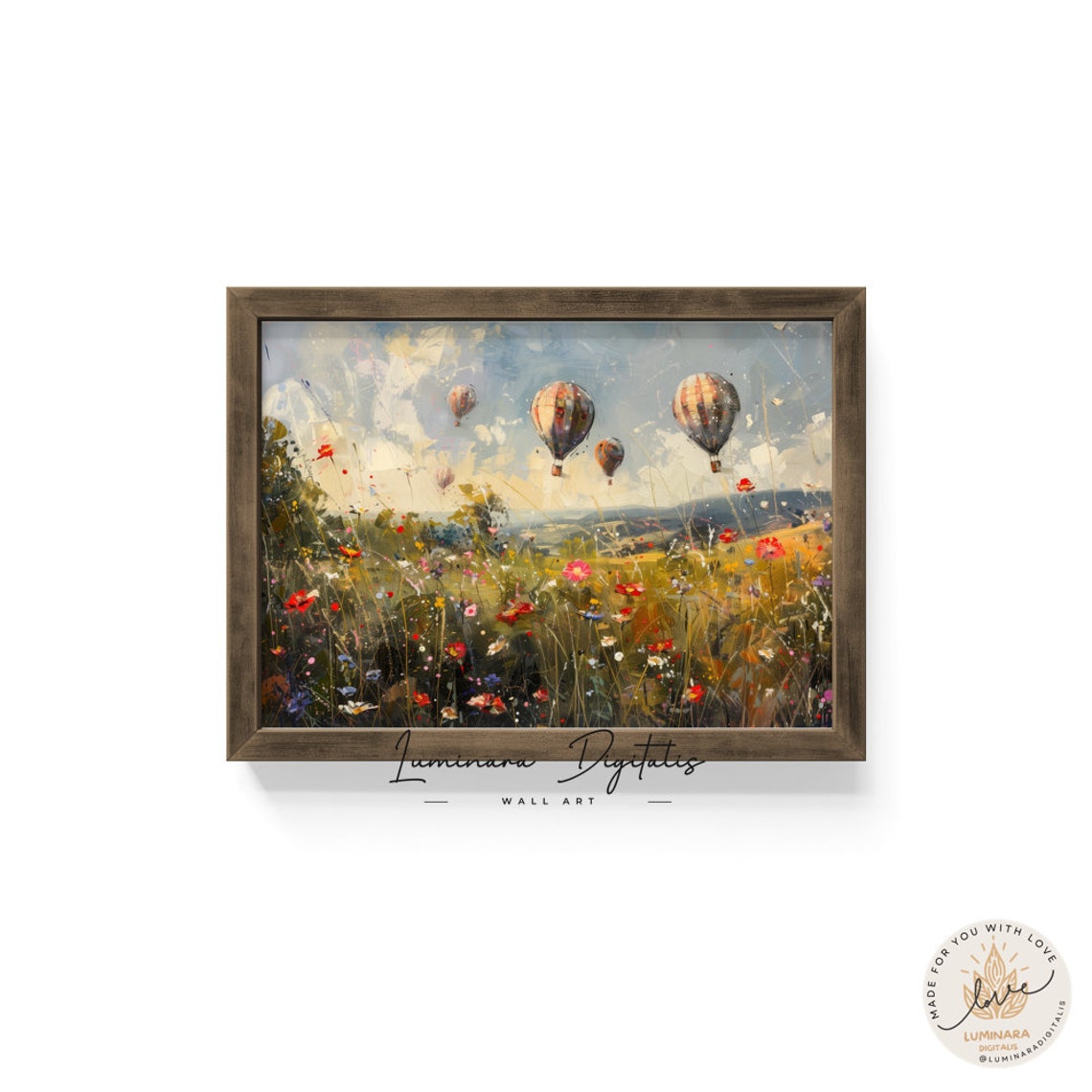 Hot Air Balloons Floating Over Summer Wildflower Meadow Poster - Image 6