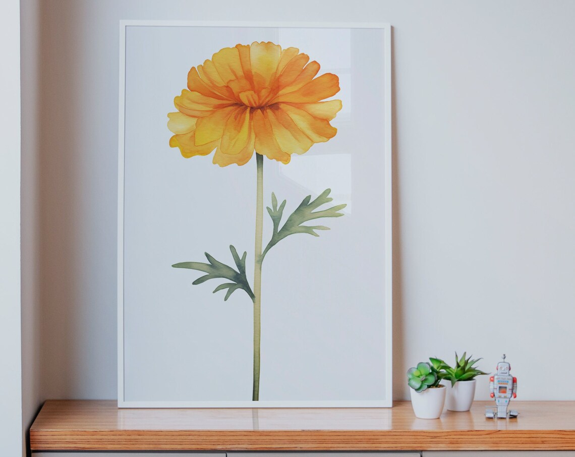 Golden Orange Marigold Watercolor Flower Minimalist Art Poster - Image 5