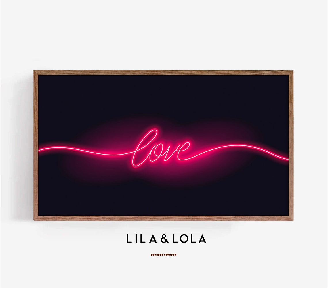 Neon Love Sign Pink Script Glow Black Background Modern Wall Art