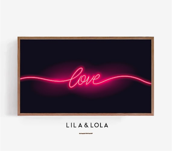 Neon Love Sign Pink Script Glow Black Background Modern Wall Art