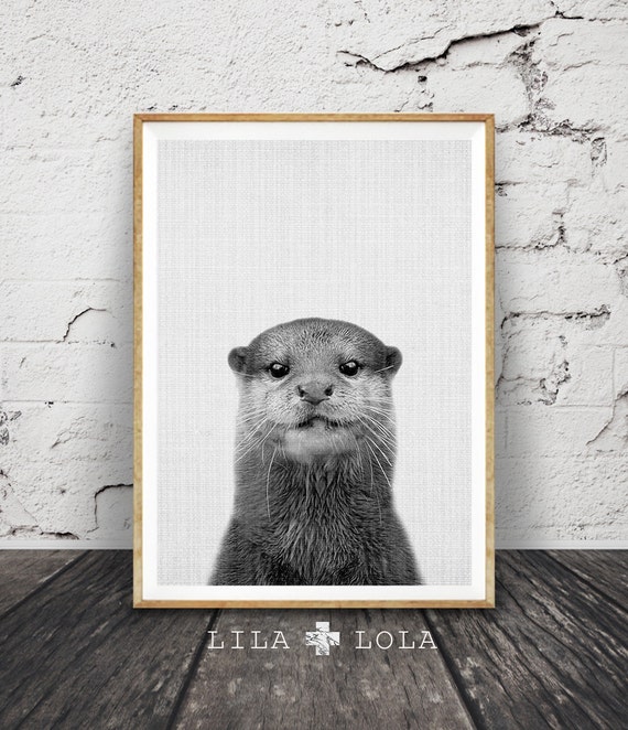 Otter Black and White Nursery Art Print