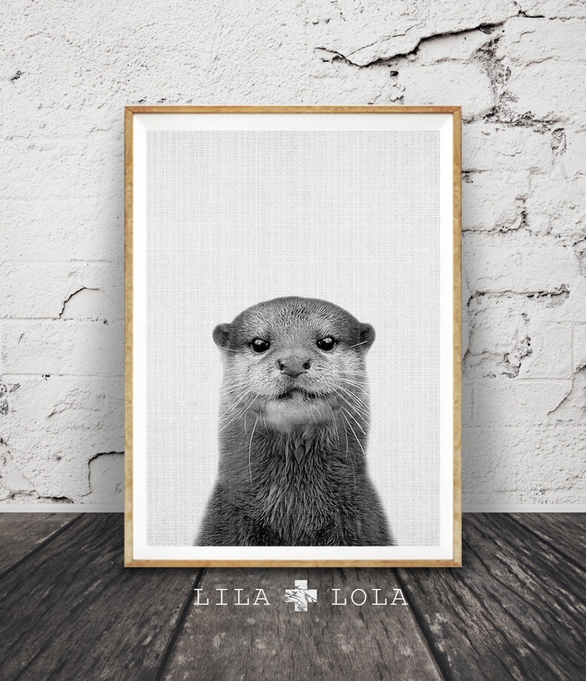 Otter Black and White Nursery Art Print