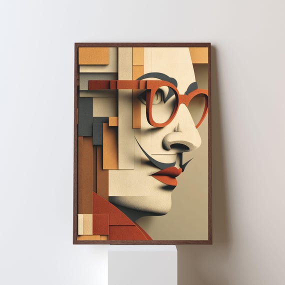 Salvador Dali Abstract Portrait Print Midcentury Modern Geometric Art Cubist 159