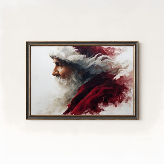 Santa Claus Impasto Portrait Windswept Beard Traditional Christmas Poster