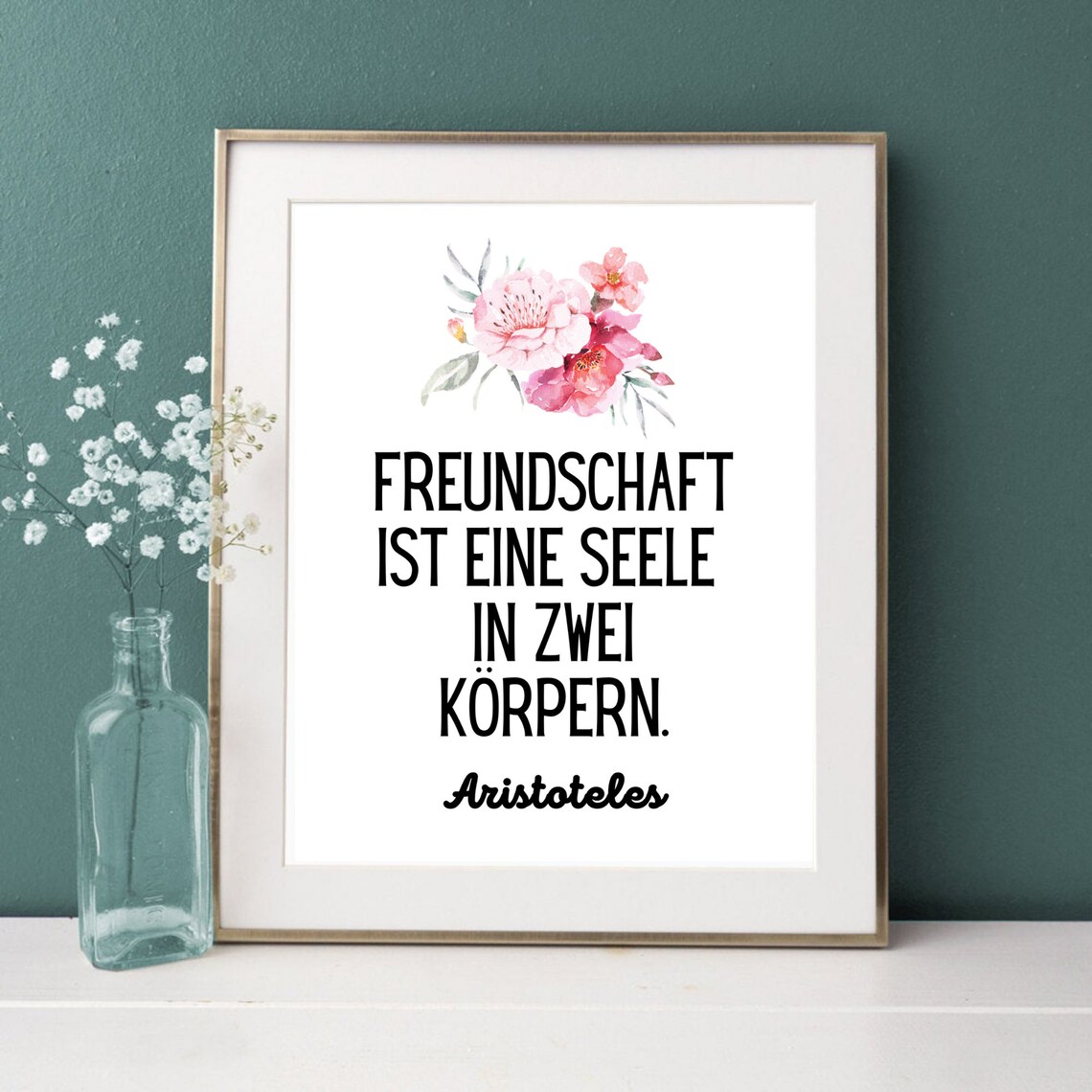 Aristotle Friendship Quote Pink Floral Watercolor Saying Poster - Image 5