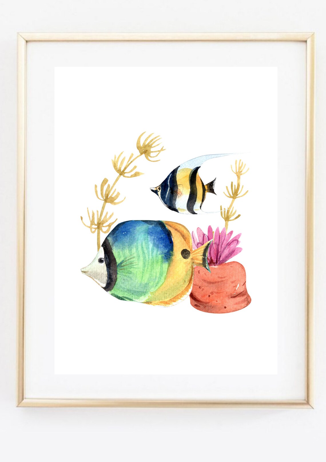 Din A4 Art Print Without Frame Tropical Fish Fish Underwater World Sea Maritime Bathroom Watercolor Print Poster Image - Image 2