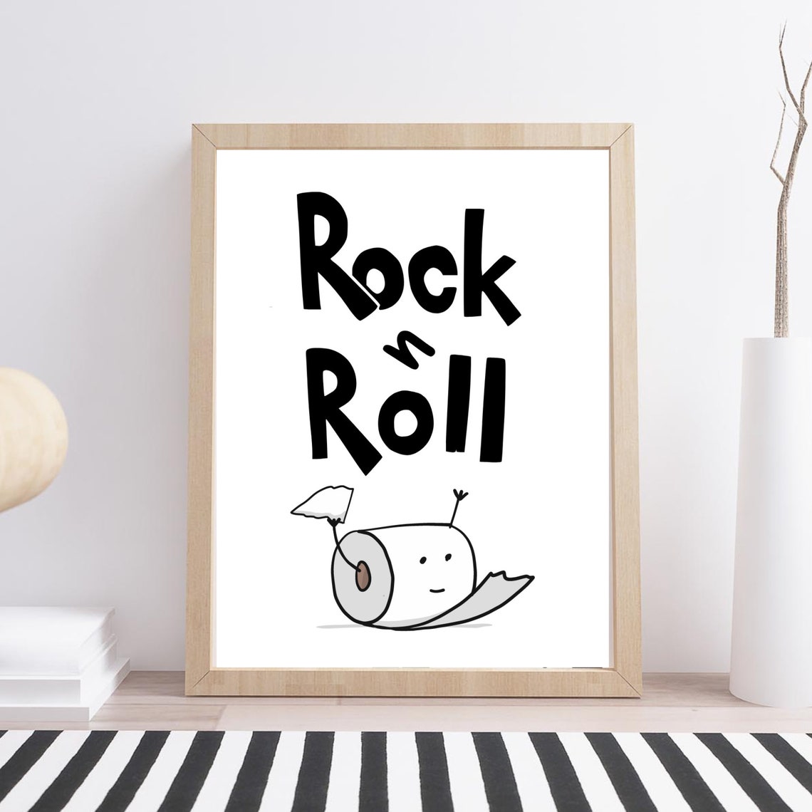 Rock and Roll Toilet Paper Pun Funny Bathroom Humor Wall Art Print