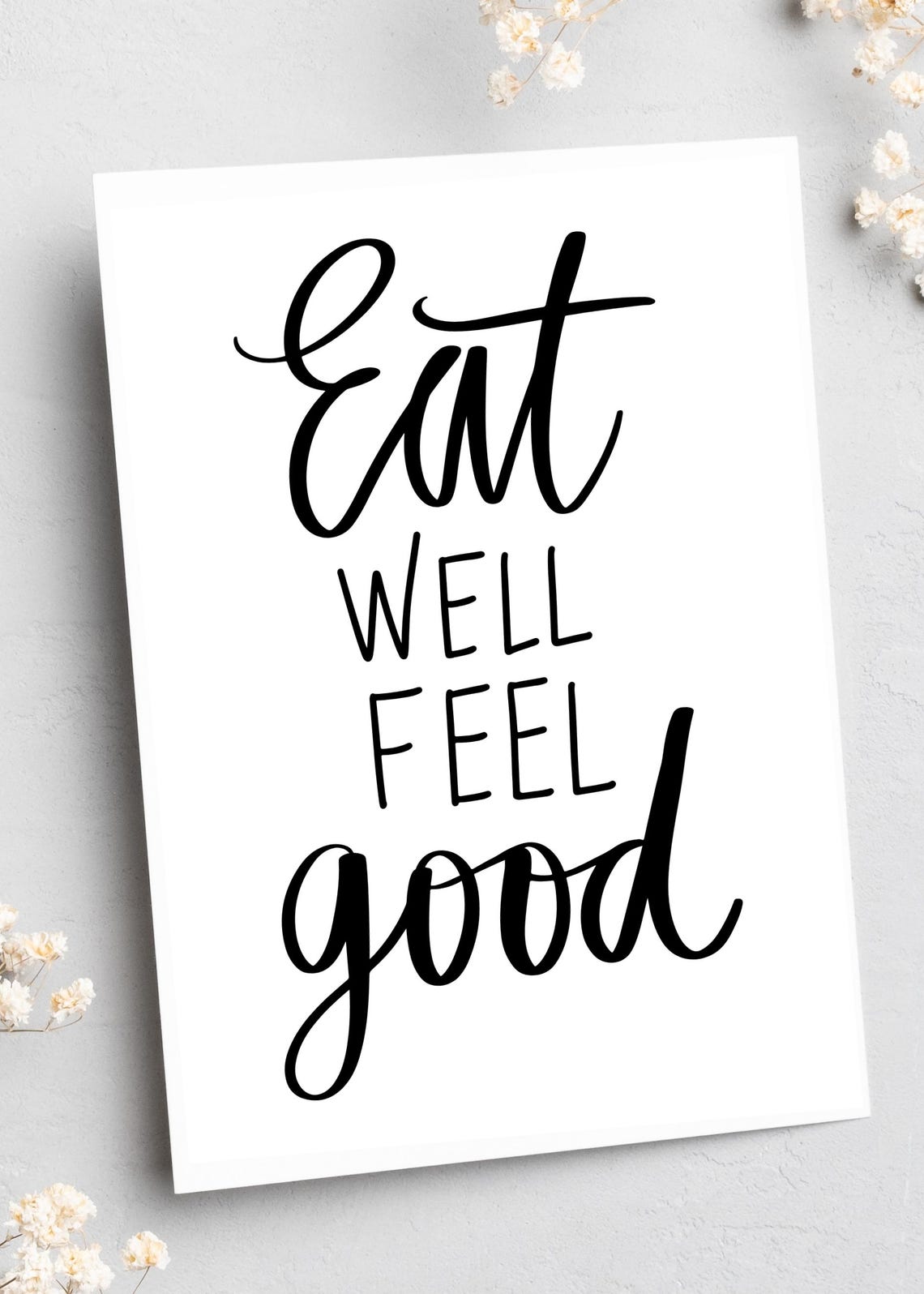 Eat Well Feel Good Script Typography Wellness Kitchen Wall Art Poster - Image 2