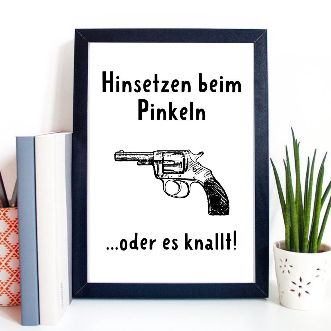 Funny German Bathroom Rule Sign Revolver Humor Toilet Poster Wall Art - Image 2