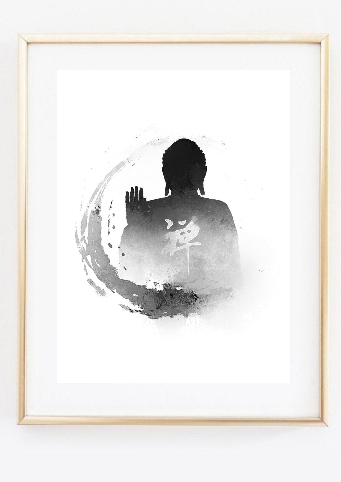 Buddha Silhouette Ink Wash Enso Circle Zen Meditation Poster - Image 2