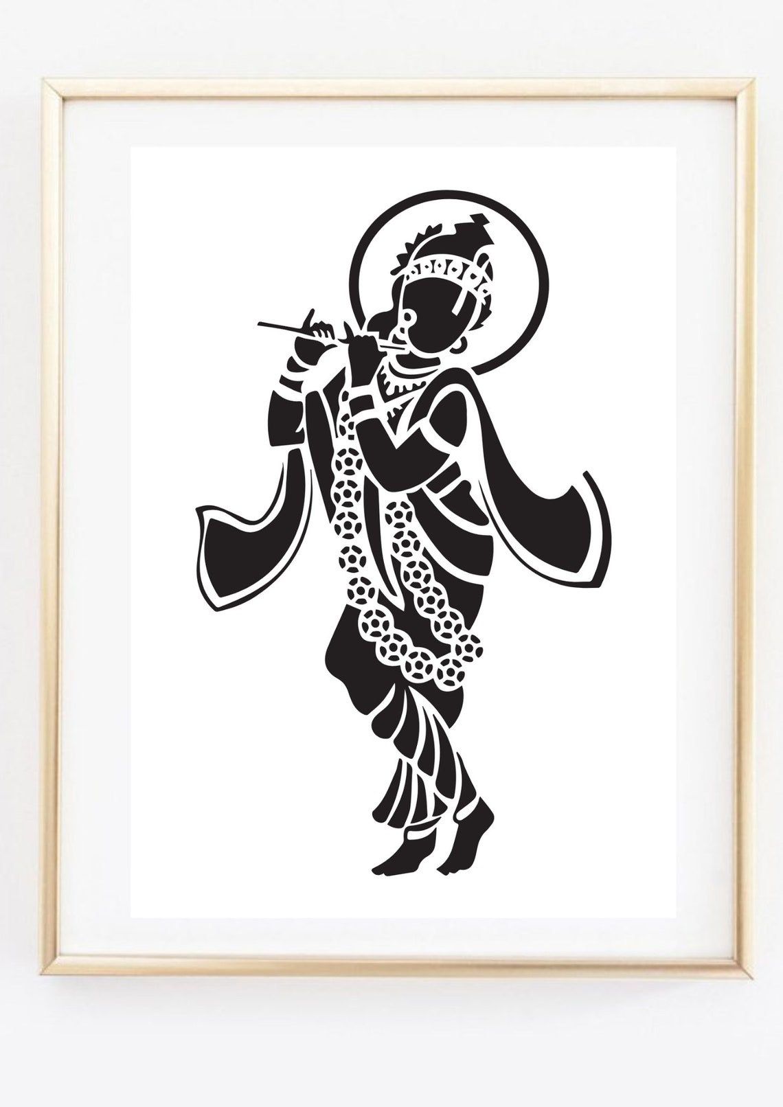 Lord Krishna Playing Flute Silhouette Black Graphic Yoga Decor Poster - Image 3