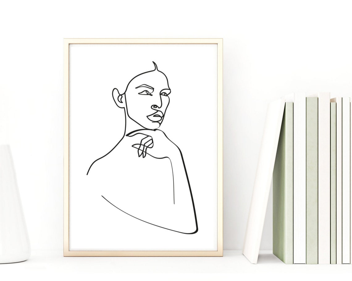 Thinker Woman Portrait Single Line Abstract Minimalist Art Print