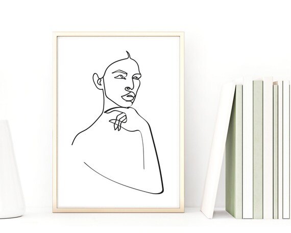 Thinker Woman Portrait Single Line Abstract Minimalist Art Print