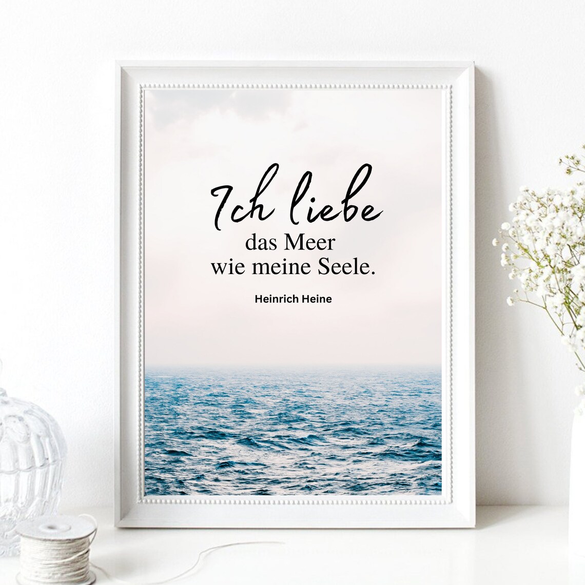 Heinrich Heine I Love The Sea Quote Ocean Photo Typography Poster - Image 3