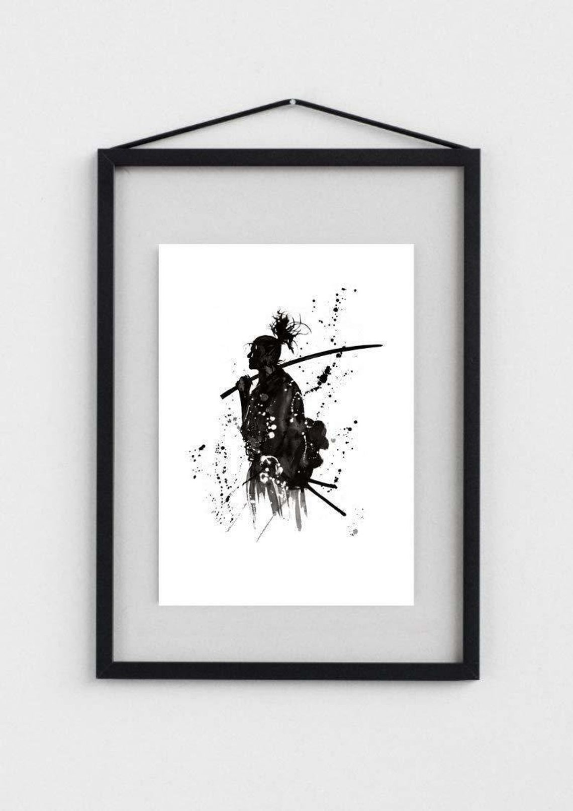 Samurai Warrior Ink Splash Japanese Katana Watercolor Art Print - Image 3