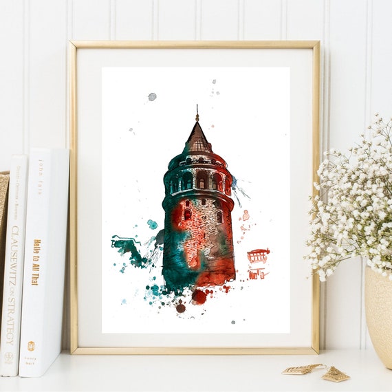 Din A4 Art Print Without Frame Galata Tower Istanbul Turkey Watercolor Gift Poster Image