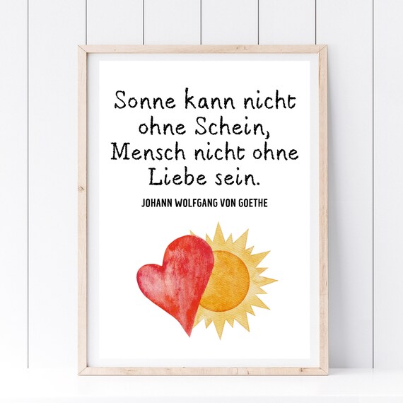 Sunshine And Love Goethe Quote Heart Watercolor Inspirational Art Poster